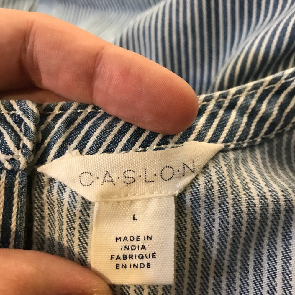 Caslon Woman's Blue & White Striped Denim Frock Dress EUC Large L Casual Career - Picture 11 of 13